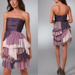 Alice + Olivia Colette Bouquet Purple and Pink Layered Dress